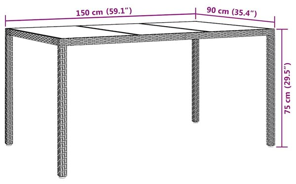 VidaXL Kerti Asztal Barna 150 x 90 x 75 cm polirattan