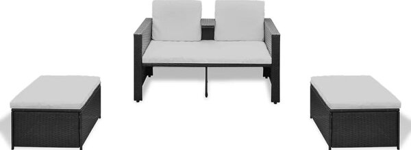 8 részes fekete kerti polyrattan pihenőszett