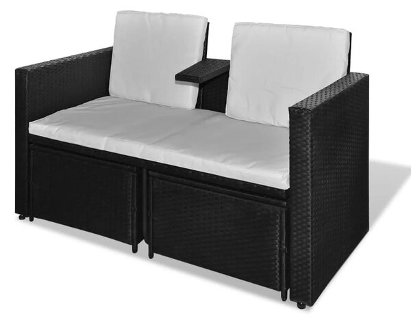 8 részes fekete kerti polyrattan pihenőszett
