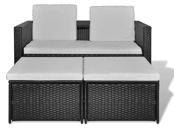 8 részes fekete kerti polyrattan pihenőszett