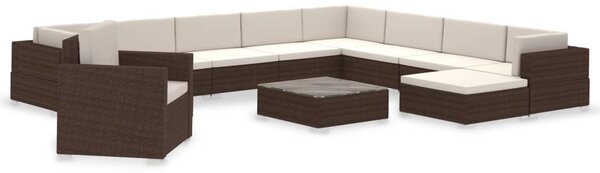 12-részes barna polyrattan kerti bútorszett párnákkal