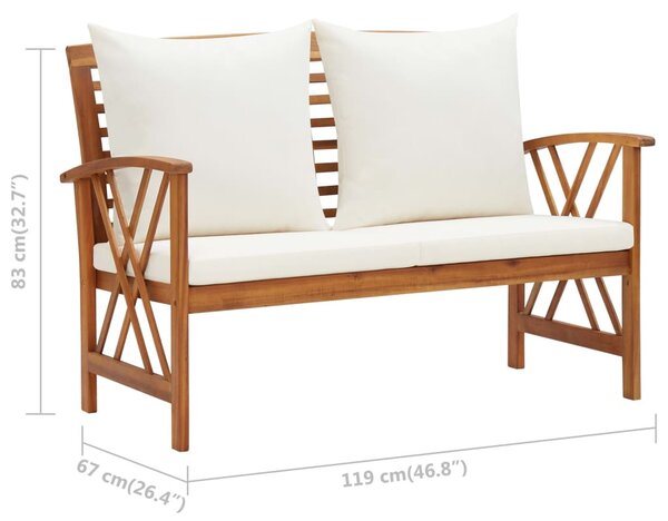 Tömör akácfa kerti pad párnákkal 119 cm
