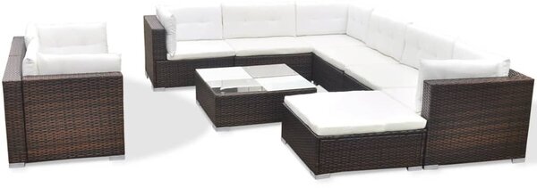 10-részes barna polyrattan kerti bútorszett párnákkal