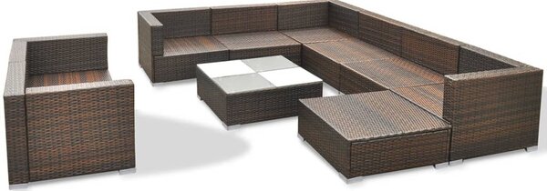 10-részes barna polyrattan kerti bútorszett párnákkal