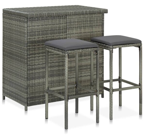3 részes szürke polyrattan bárszett