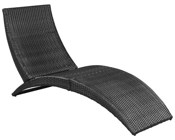 Fekete összecsukható polyrattan napozóágy párnával