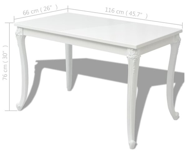 Fehér magasfényű étkezőasztal 116 x 66 x 76 cm