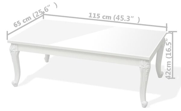 Magasfényű fehér dohányzóasztal 115 x 65 x 42 cm