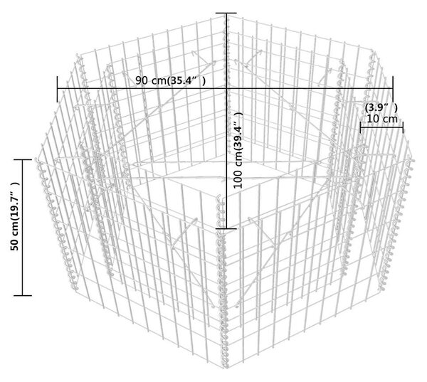 Hatszögletű gabion magaságyás 100 x 90 x 50 cm