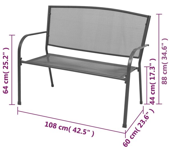 Antracitszürke rácsos acél kerti pad 108 cm