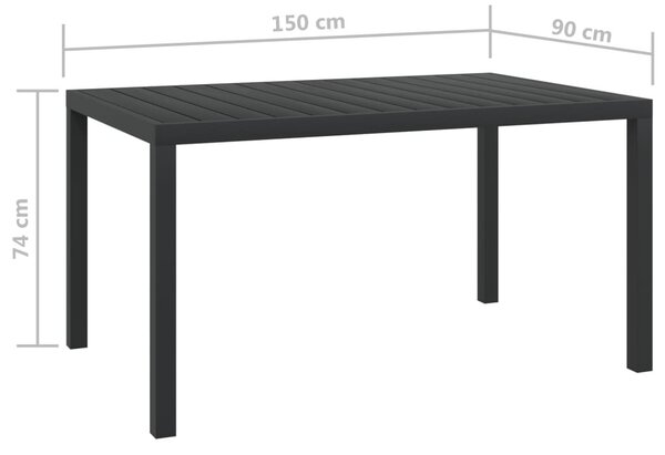 Fekete alumínium és WPC kerti asztal 150 x 90 x 74 cm