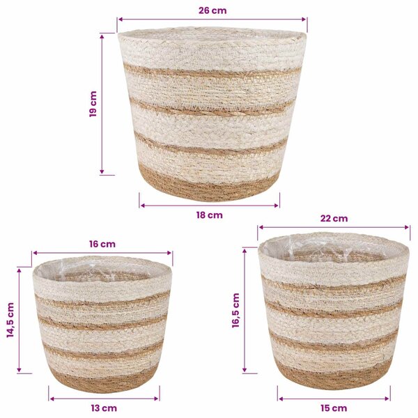 VidaXL Tengeri fű növénytartók 3 pcs Természetes, Fehér és Bézs