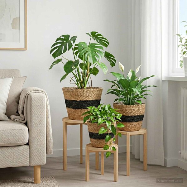 VidaXL Tengeri fű növénytartók 3 pcs Természetes és Fekete Ø26 x 19 cm