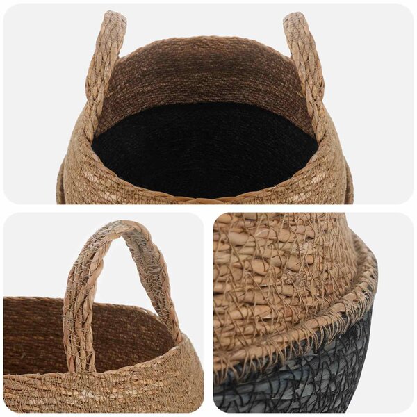 VidaXL Kézi növényedény Fekete Ø 32 x 32 cm 100% Tengeri fű