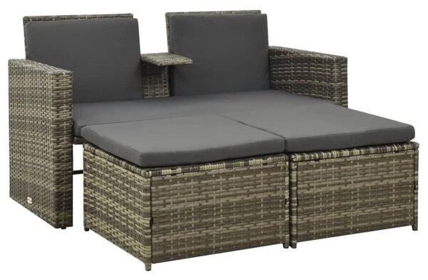 3 részes szürke polyrattan kerti ülőgarnitúra párnákkal