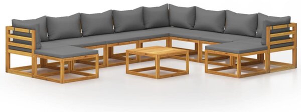 11 részes tömör akácfa kerti ülőgarnitúra párnával