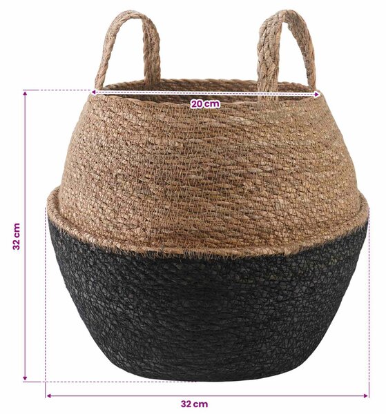 VidaXL Kézi növényedény Fekete Ø 32 x 32 cm 100% Tengeri fű