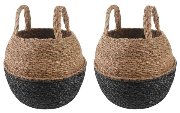 Kézi növényedény 2 pcs Fekete Ø 22 x 20 cm 100% Tengeri fű