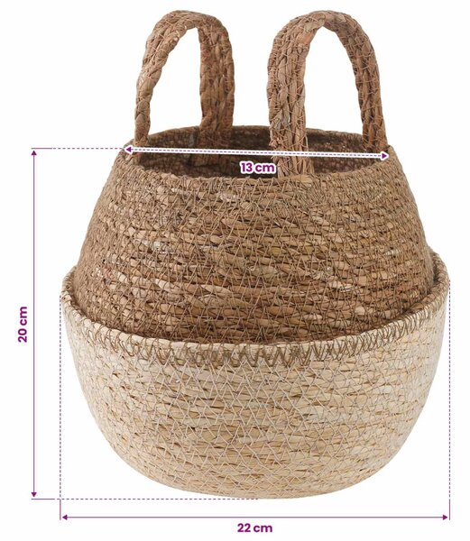 VidaXL Kézi növényedény 2 pcs Fehér Ø 22 x 20 cm 100% Tengeri fű
