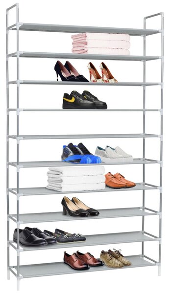 10 polcos ezüstszínű fém/nemszőtt kelme cipőtartó
