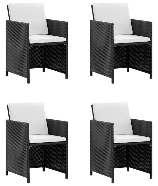 5-részes fekete polyrattan kültéri étkezőszett párnákkal