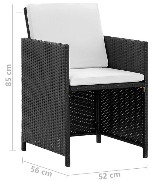5-részes fekete polyrattan kültéri étkezőszett párnákkal