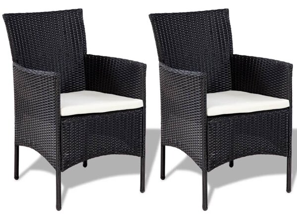 4-részes fekete polyrattan kerti bútorszett párnákkal