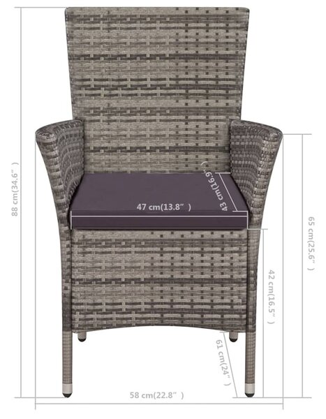 3 darabos szürke polyrattan bisztrószett
