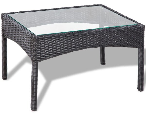 4-részes fekete polyrattan kerti bútorszett párnákkal