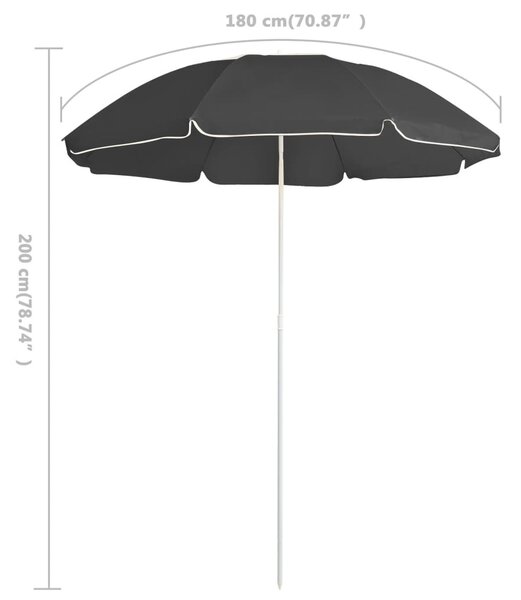 Antracitszürke kültéri napernyő acél rúddal 180 cm