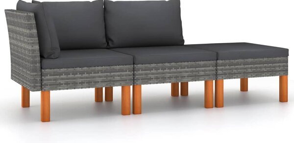3 részes polyrattan és tömör eukaliptuszfa kerti ülőgarnitúra