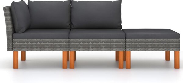 3 részes polyrattan és tömör eukaliptuszfa kerti ülőgarnitúra