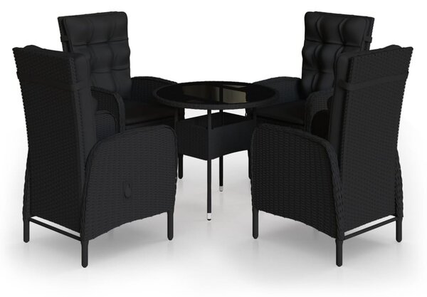 5 részes fekete polyrattan kerti bisztrószett