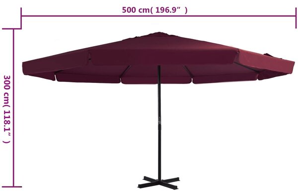 Bordó kültéri napernyő alumíniumrúddal 500 cm