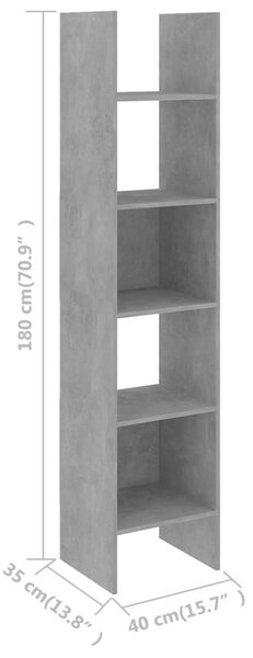 Betonszürke szerelt fa könyvszekrény 40 x 35 x 180 cm