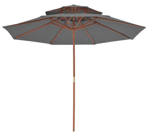 Antracitszürke kétszintes napernyő fa rúddal 270 cm