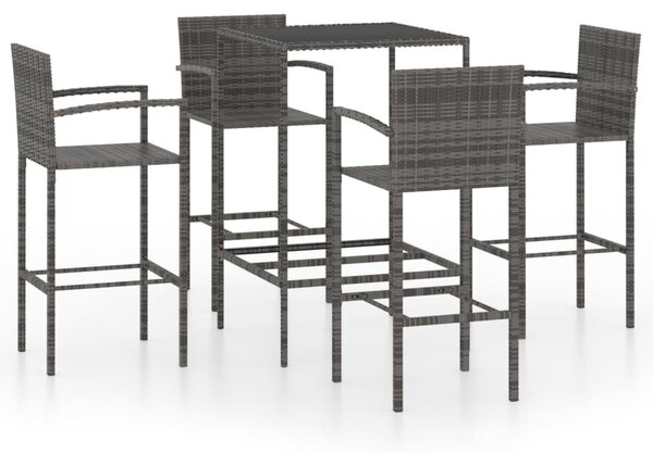 5 darabos szürke polyrattan kerti bárszett