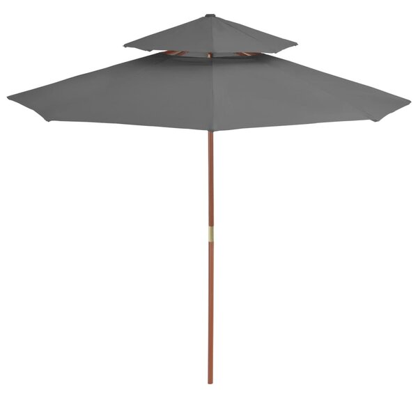 Antracitszürke kétszintes napernyő fa rúddal 270 cm