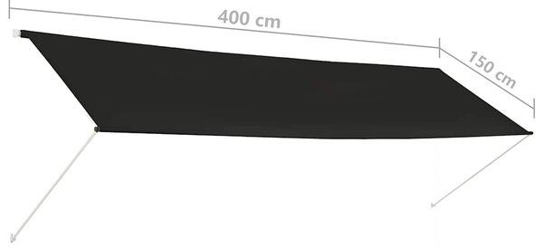 Feltekerhető antracitszürke napellenző 400 x 150 cm