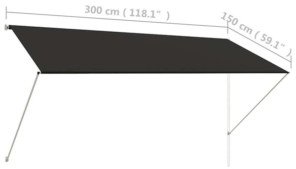 Feltekerhető antracitszürke napellenző 300 x 150 cm