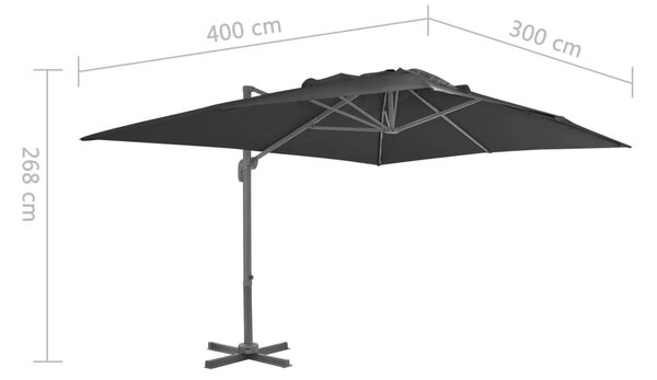 Antracit konzolos kerti napernyő alumínium rúddal 400 x 300 cm
