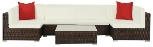 VidaXL 7-részes barna polyrattan kerti bútorszett párnákkal