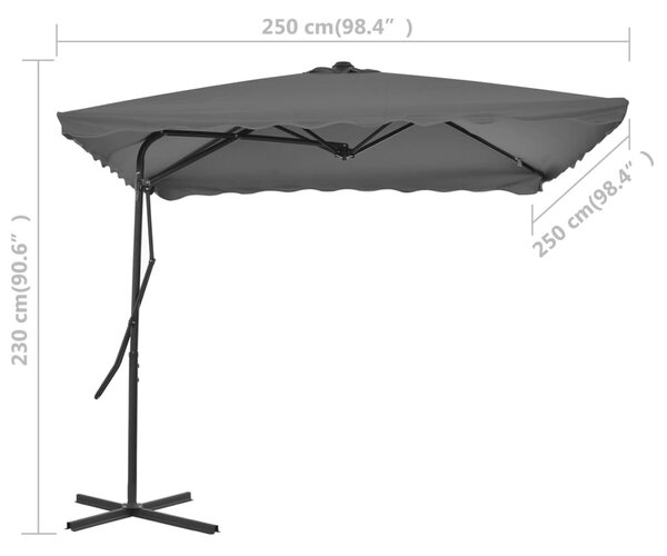 Antracitszürke kültéri napernyő acélrúddal 250 x 250 cm
