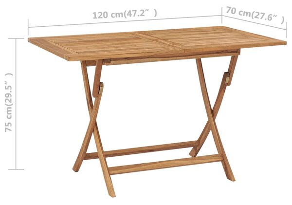 Tömör tíkfa összecsukható kerti asztal 120 x 70 x 75 cm