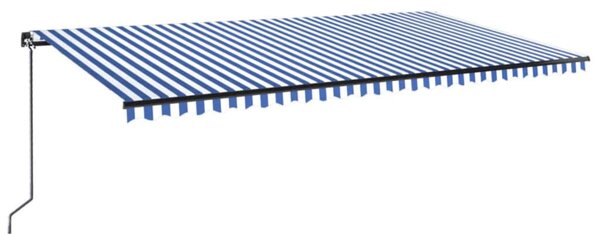 Kék és fehér kézzel kihúzható LED-es napellenző 600 x 300 cm