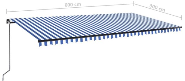 Kék és fehér kézzel kihúzható LED-es napellenző 600 x 300 cm