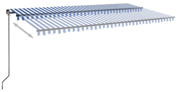 Kék és fehér kézzel kihúzható LED-es napellenző 600 x 300 cm