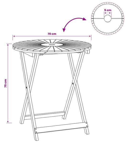 VidaXL Összecsukható kertasztal Természetes Ø70 x 75 cm Tömör Akácfa