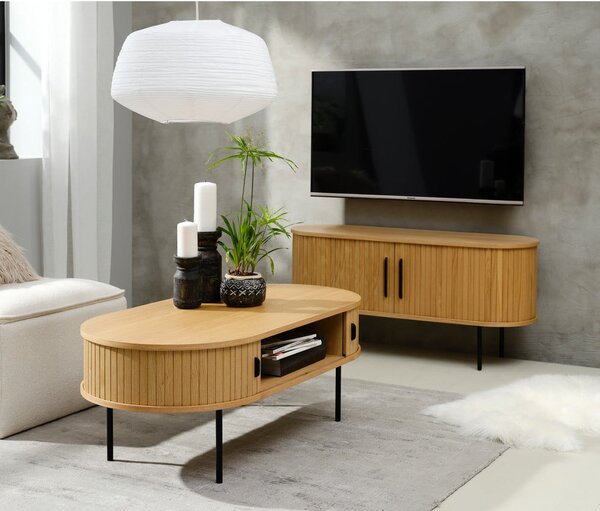 Natúr színű dohányzóasztal tölgyfa dekorral 60x120 cm Nola – Unique Furniture