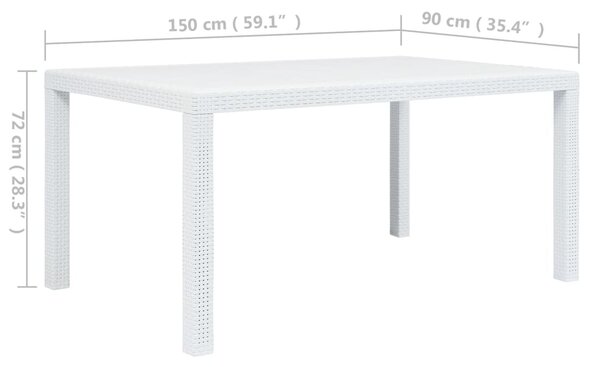 Fehér rattan hatású műanyag kerti asztal 150 x 90 x 72 cm